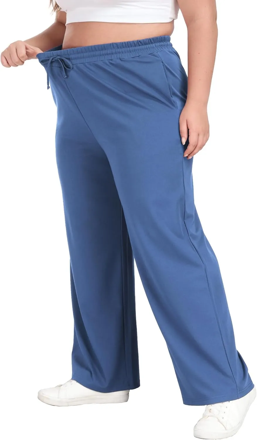 Cheapestbuy Women's Plus Size Casual Pants Comfy Wide Leg Pants Stretchy Loose Fit Lounge Pants with Pockets