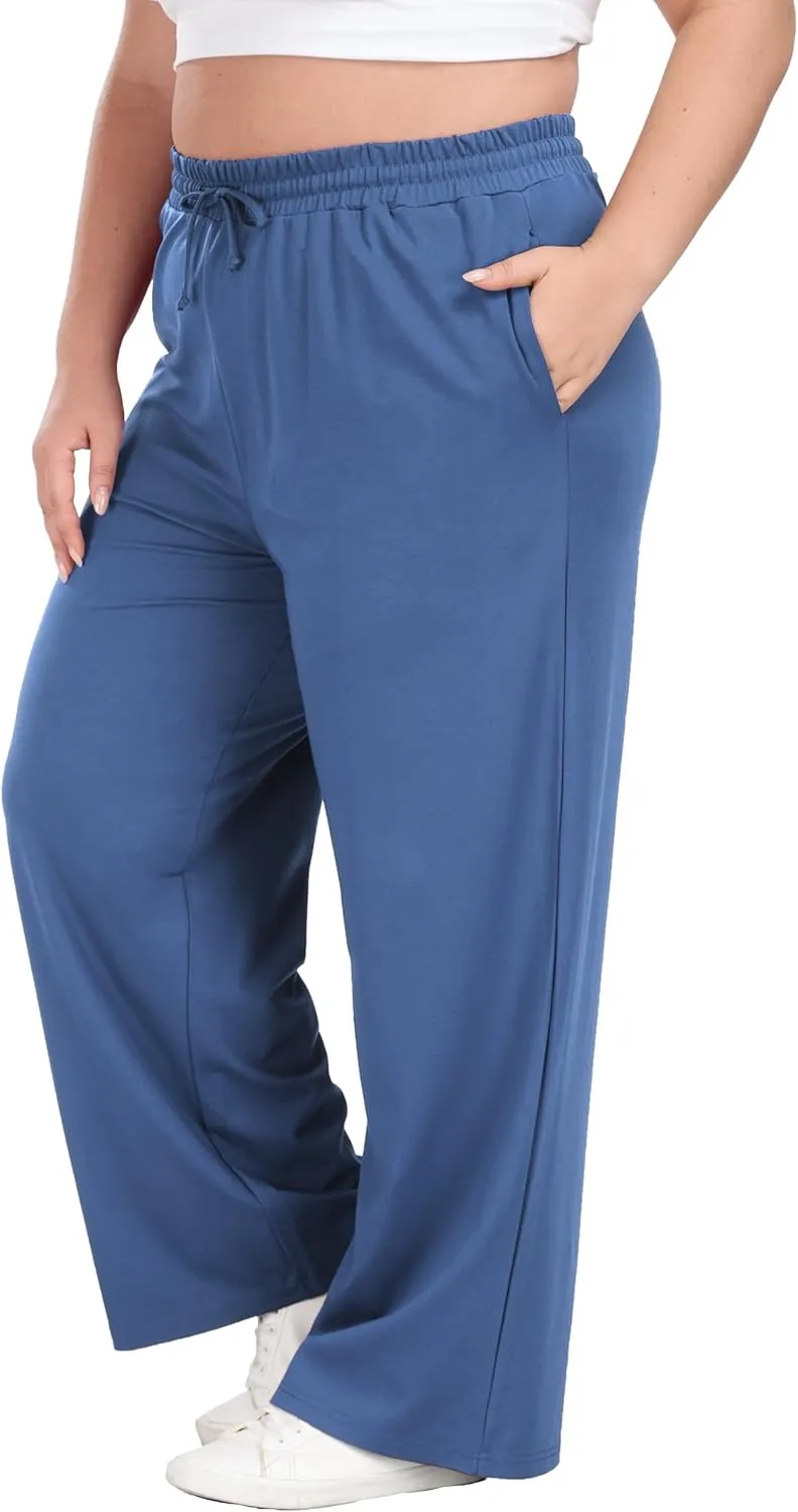 Cheapestbuy Women's Plus Size Casual Pants Comfy Wide Leg Pants Stretchy Loose Fit Lounge Pants with Pockets