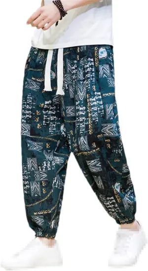 China Style Men's Joggers Pants Thin Bloomers Harem Pants Printed Casual Hip Hop Trousers