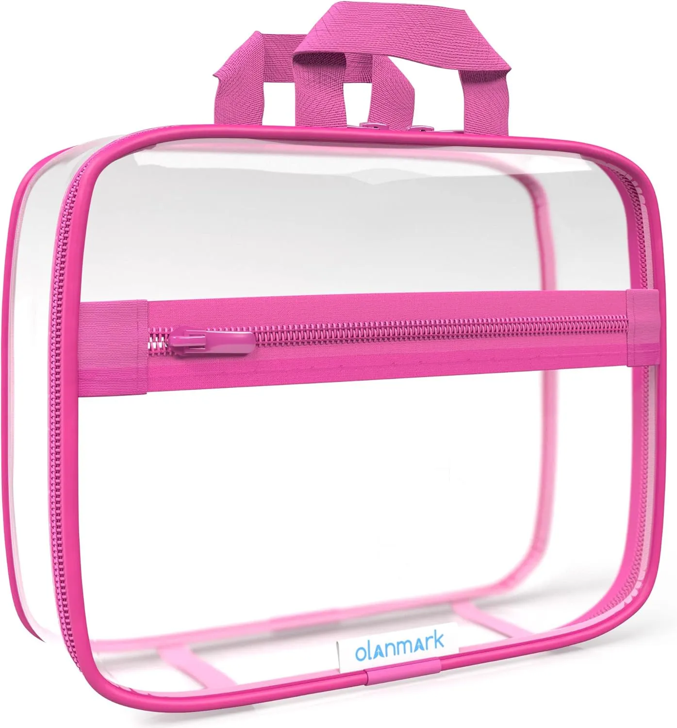 Clear Toiletry Bag - PVC Makeup Bag - Large Transparent Cosmetic Travel Case - See Through Packing Cube with Handle - Clear Bag with Zipper - Plastic Storage Pouch Pink