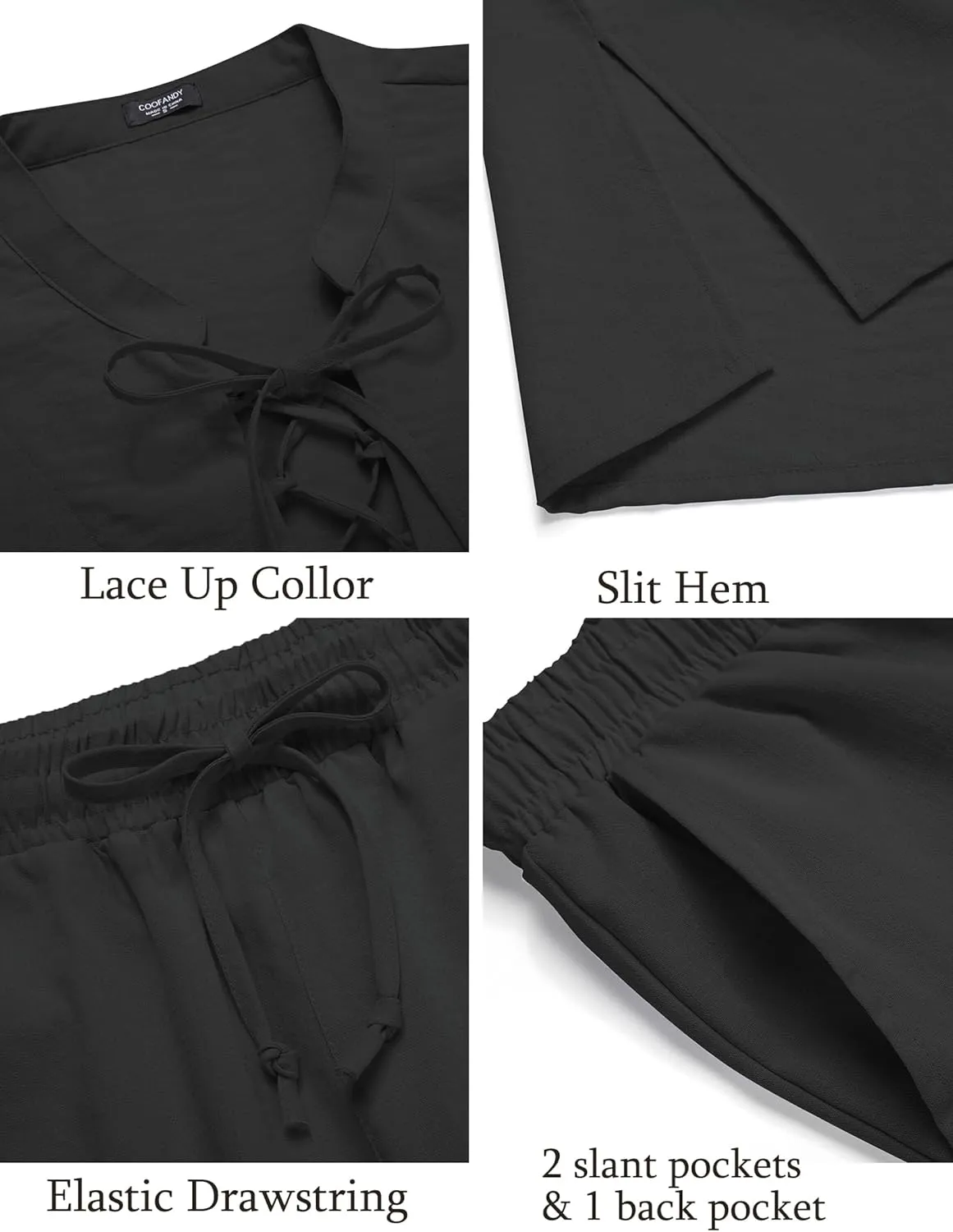 COOFANDY Men's 2 Piece Linen Set Long Sleeve Henley Shirts Casual Beach Pants With Pockets Summer Yoga Outfits