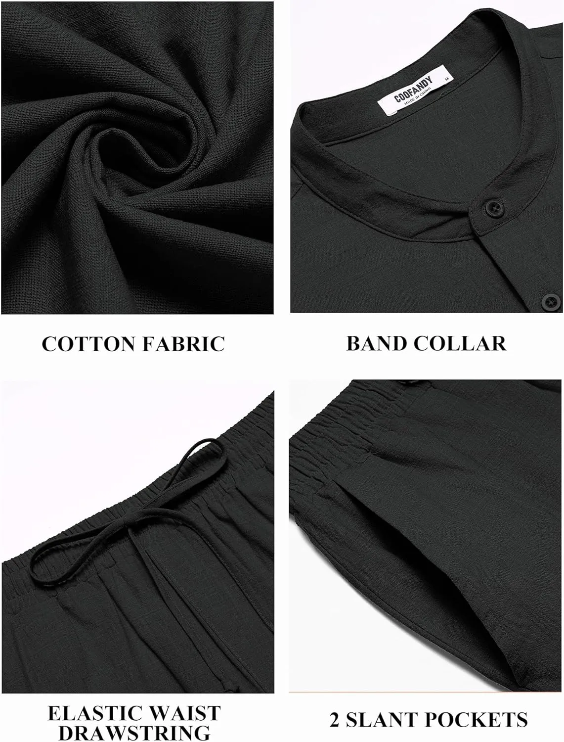 COOFANDY Mens 2 Pieces Cotton Linen Sets Short Sleeve Casual Henley Shirt Summer Beach Pants Lounge Vacation Outfits Set