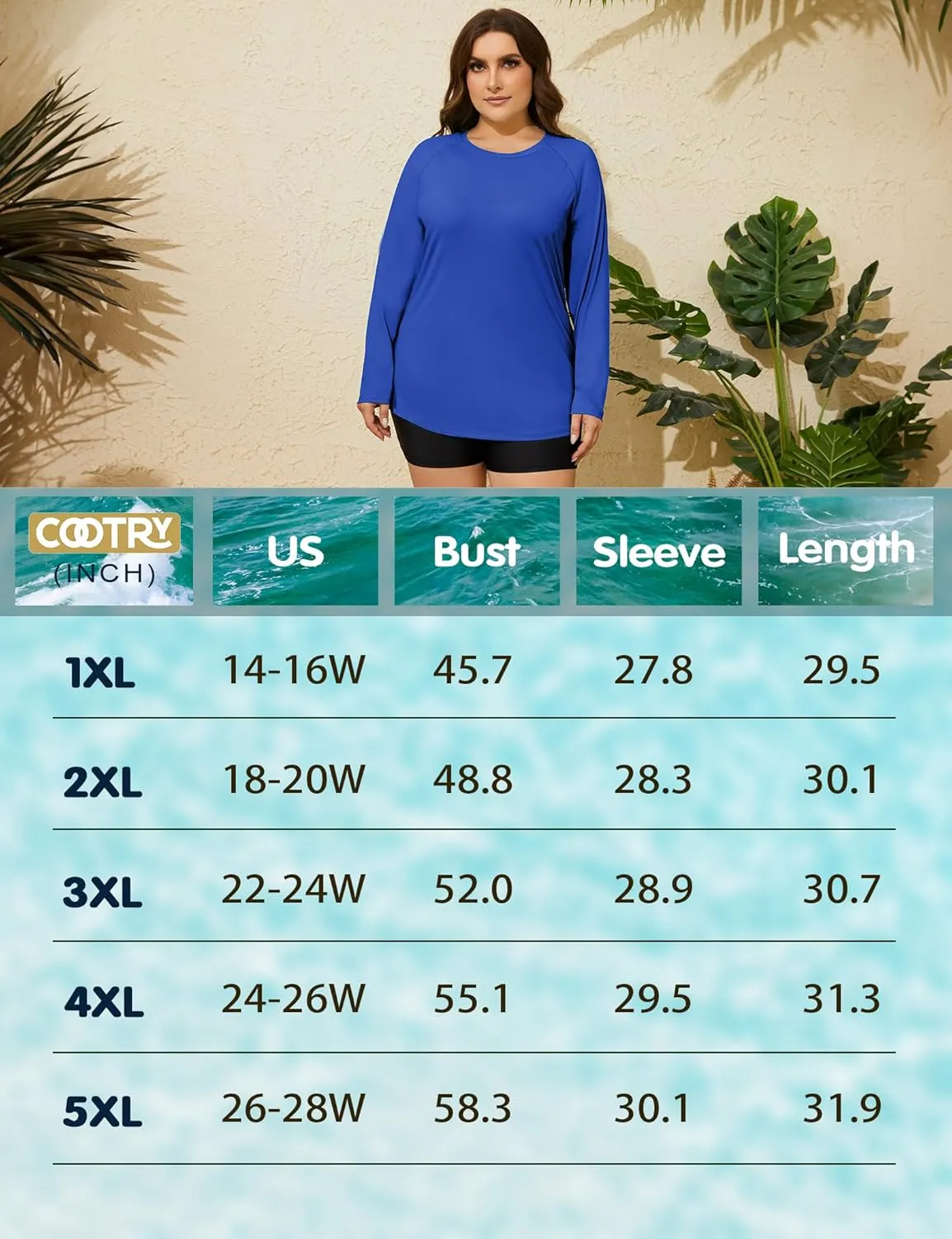 COOTRY Women's Plus Size Sun Shirts UPF 50  UV Protection Long Sleeve Rash Guard Quick Dry Workout Hiking Fishing Swim Shirt