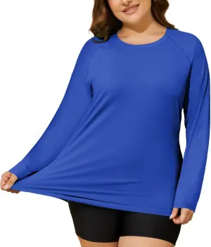 COOTRY Women's Plus Size Sun Shirts UPF 50  UV Protection Long Sleeve Rash Guard Quick Dry Workout Hiking Fishing Swim Shirt