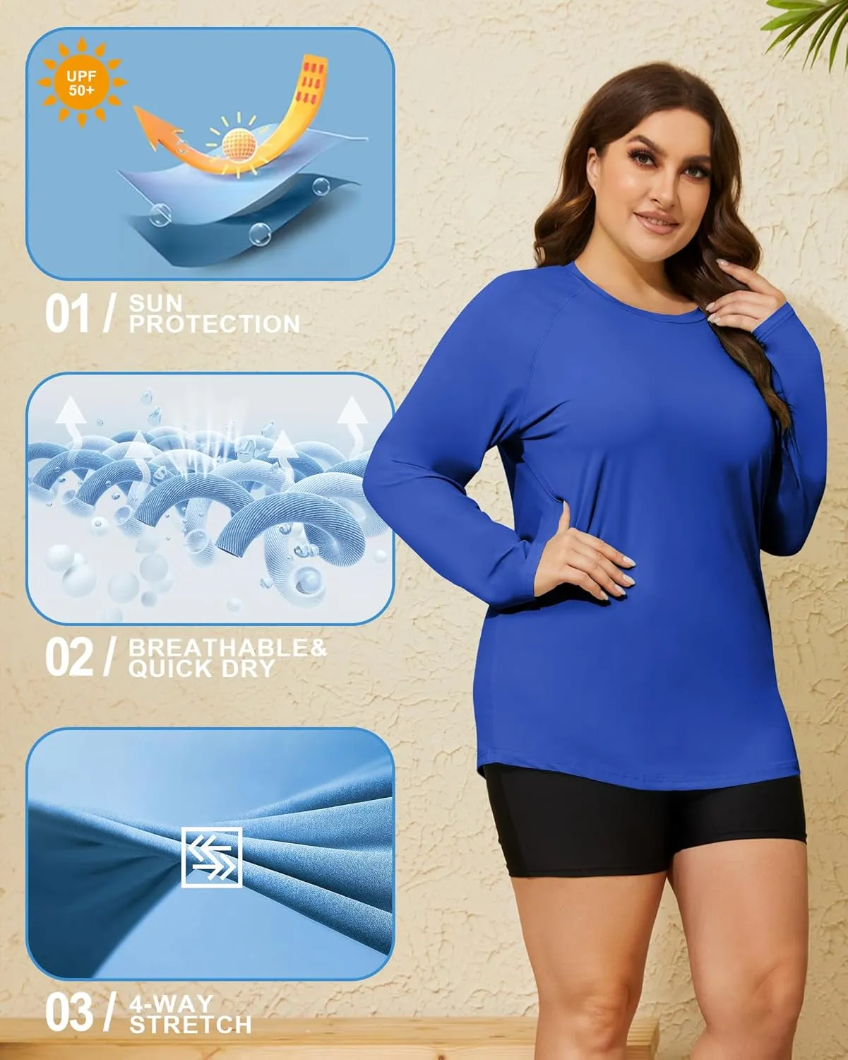 COOTRY Women's Plus Size Sun Shirts UPF 50  UV Protection Long Sleeve Rash Guard Quick Dry Workout Hiking Fishing Swim Shirt