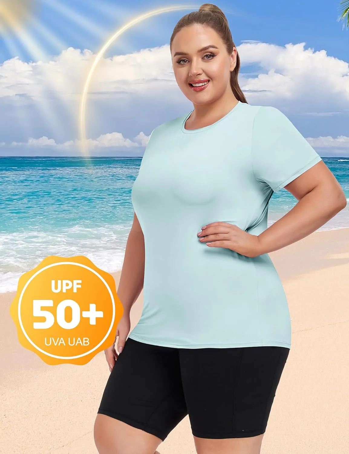 COOTRY Women's Plus Size UPF 50  Sun Shirts Short Sleeve UV Protection Rash Guard Quick Dry Hiking Fishing Swim Shirt