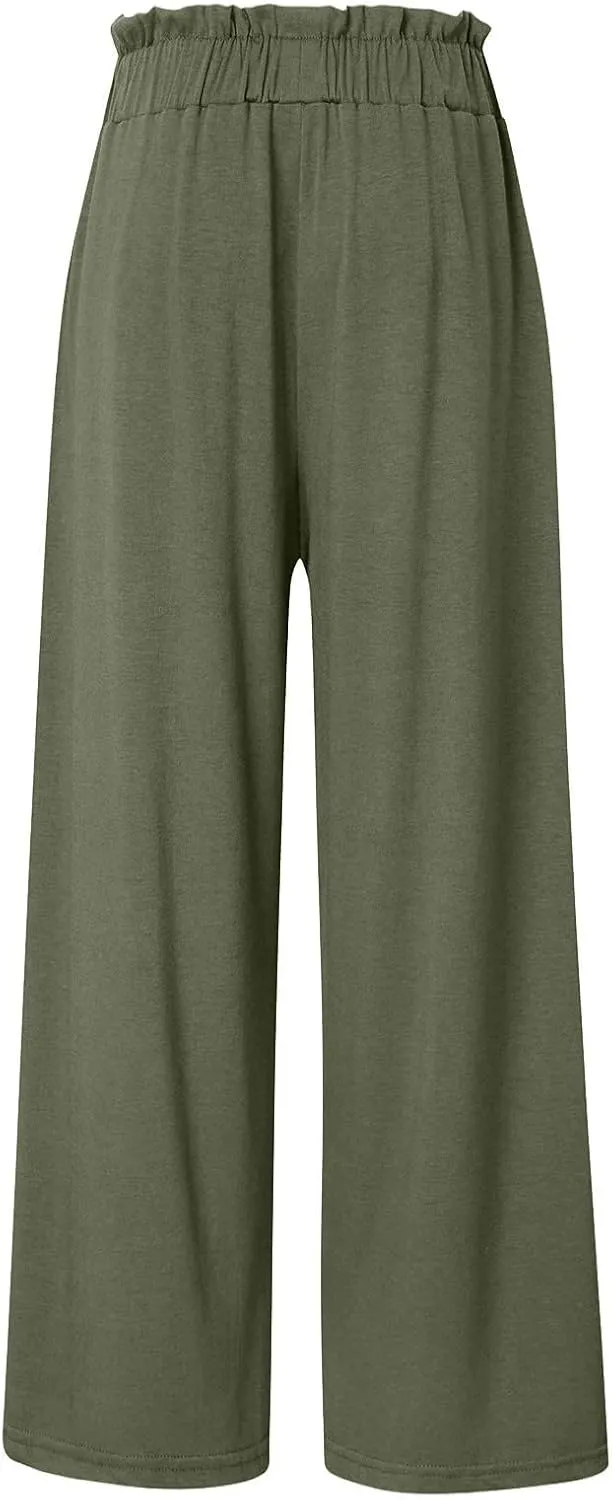 Corduroy Pleated Pants for Women Winter Everyday Hiking Pants with Pockets Elastic Waist High Waisted