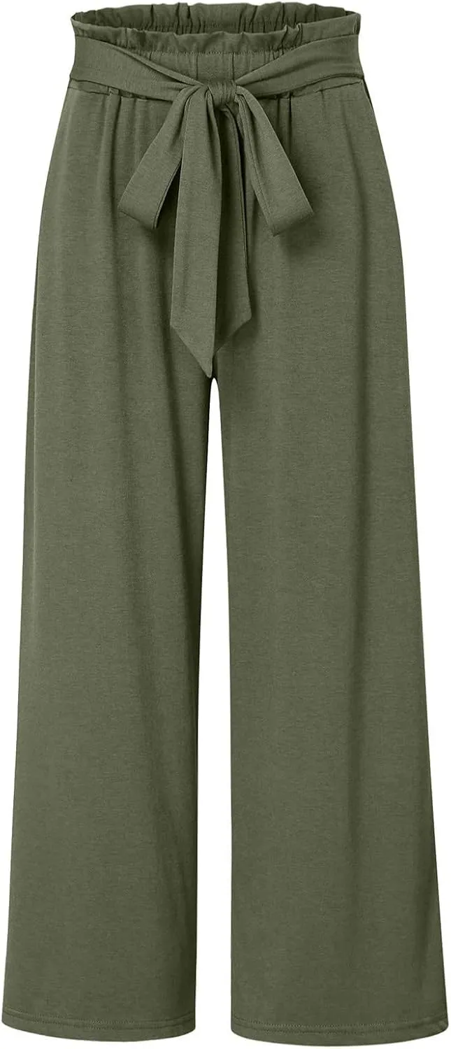 Corduroy Pleated Pants for Women Winter Everyday Hiking Pants with Pockets Elastic Waist High Waisted