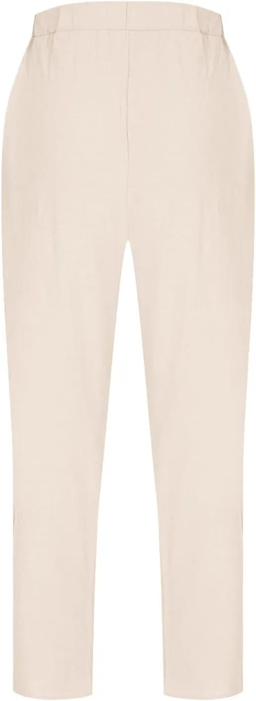 Cotton Linen Pants for Women Wide Leg Lounge Trousers Elastic High Waist Casual Summer Beach Pants Vacation Outfits