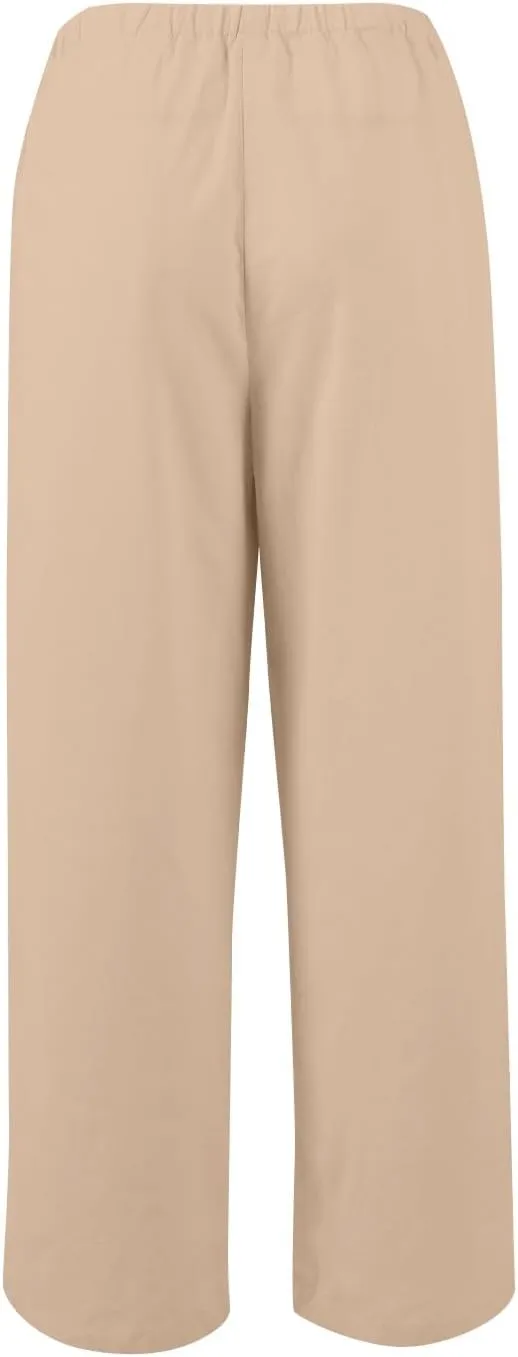 Cotton Linen Pants Women Summer Casual Loose Beach Pants Drawstring Flowy Wide Leg Palazzo Trousers with Pockets
