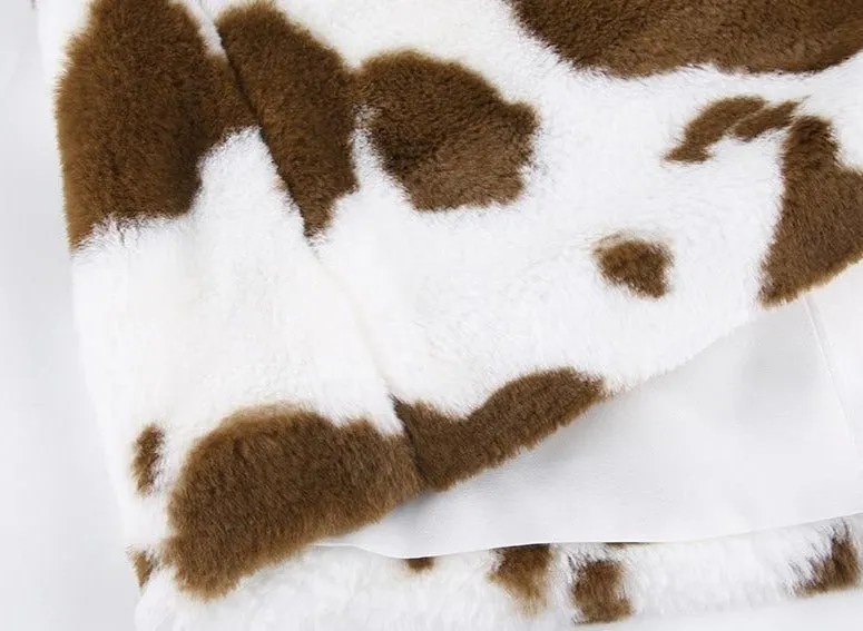 Cow Pattern  Brown Coats Streetwear Women Warm Winter
