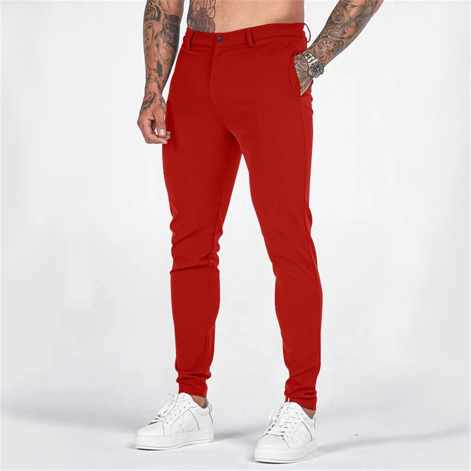 CRNTCEM Skinny Leg Golf Pants for Men Slim Fit Stretch Business Work Trousers Anckle Outdoor Casual Sports Chino Suit Pants