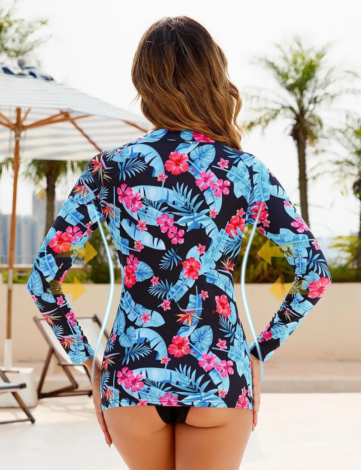 Cucuchy Style Womens 1/4 Zip Up Rash Guard for Women Long Sleeve Swim Shirts UV Sun Protection Swimsuit S-2XL