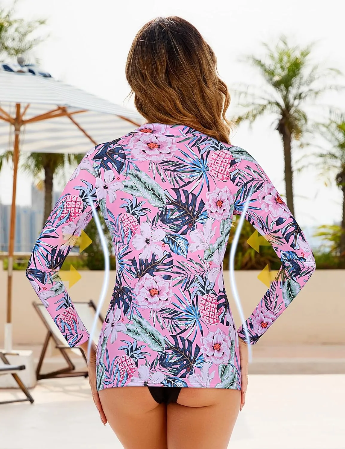 Cucuchy Style Womens 1/4 Zip Up Rash Guard for Women Long Sleeve Swim Shirts UV Sun Protection Swimsuit S-2XL