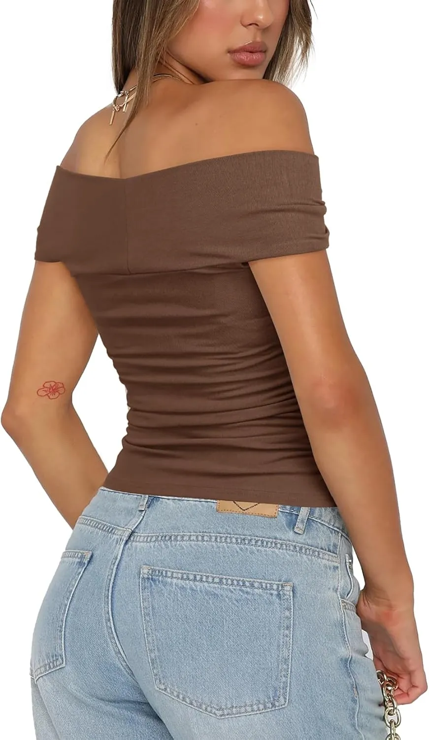 Darong Women Summer Twist Knot Front Off The Shoulder Tank Tops Cap Sleeve Going Out Shirts Slim Fitted Y2K Outfits