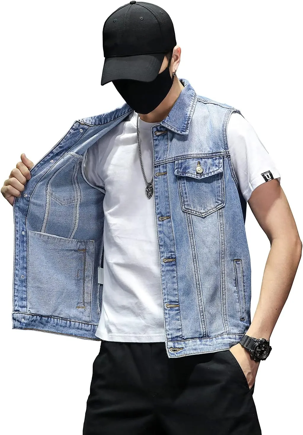 DAVID.ANN Mens Denim Vest Jacket Sleeveless Trucker Jean Jacket