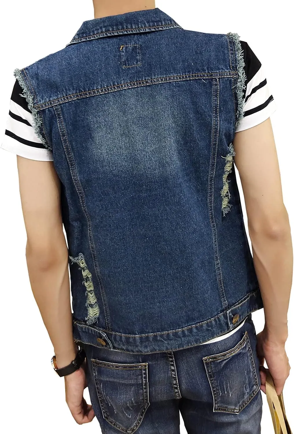 DAVID.ANN Mens Denim Vest Jacket Sleeveless Trucker Jean Jacket