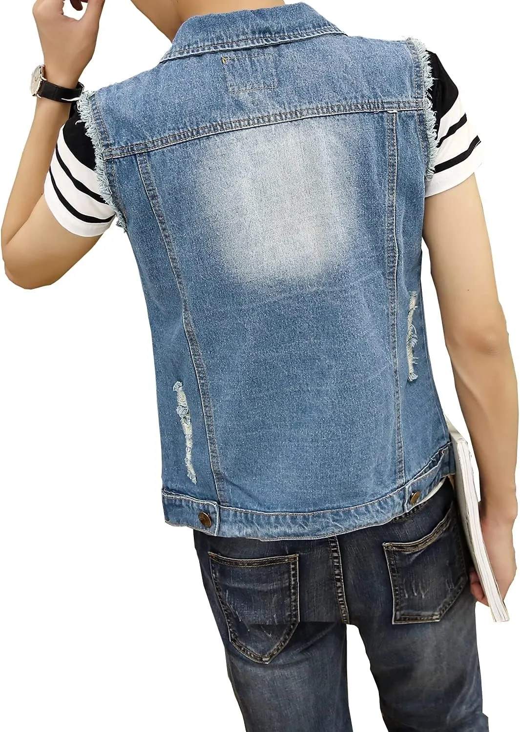 DAVID.ANN Mens Denim Vest Jacket Sleeveless Trucker Jean Jacket