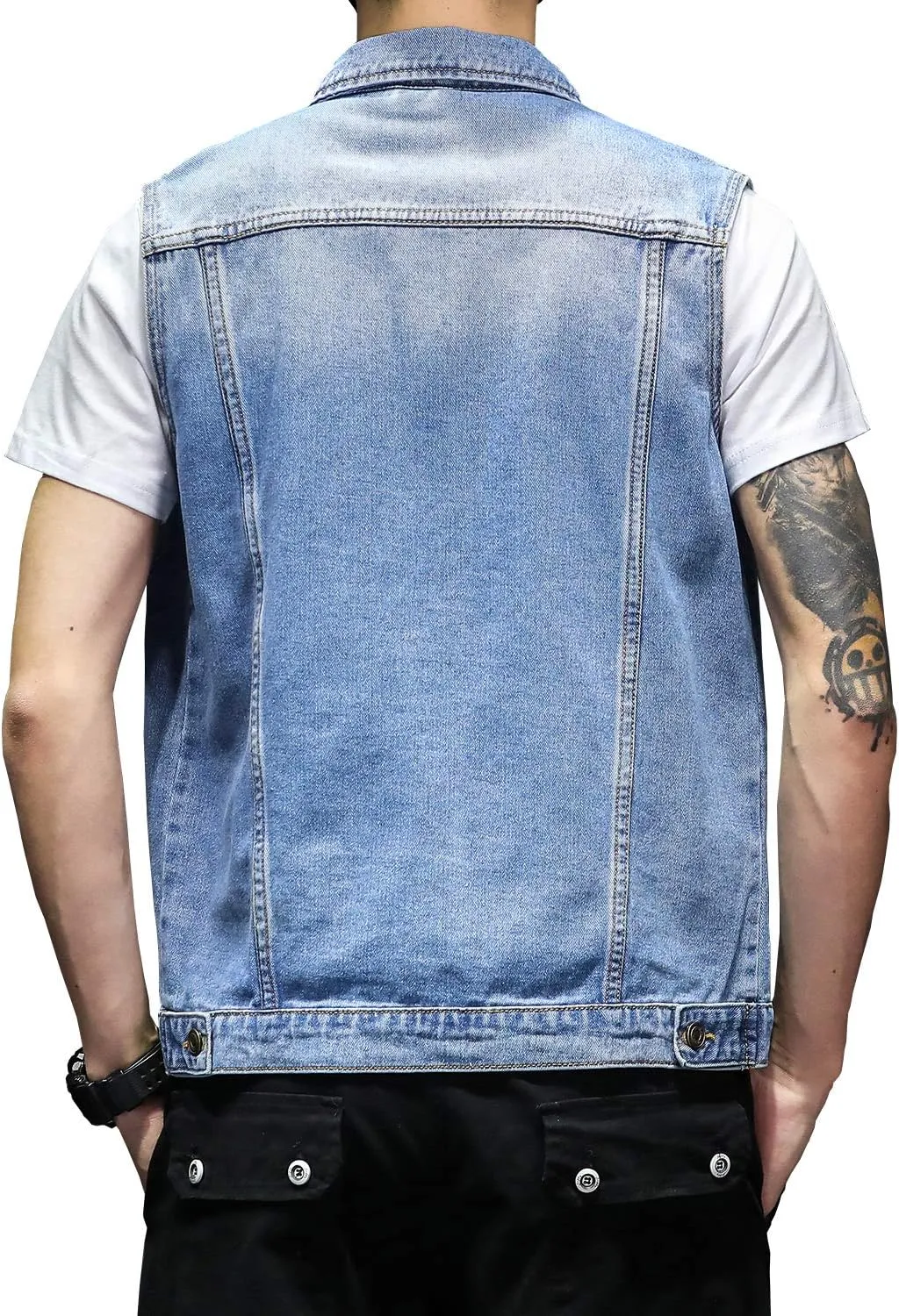 DAVID.ANN Mens Denim Vest Jacket Sleeveless Trucker Jean Jacket