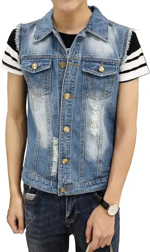 DAVID.ANN Mens Denim Vest Jacket Sleeveless Trucker Jean Jacket