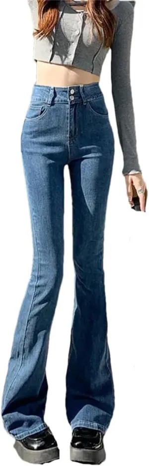 Dbdkejj Women High Waist New Lifting Hip Flared Slouchy Jeans Slimming Trousers
