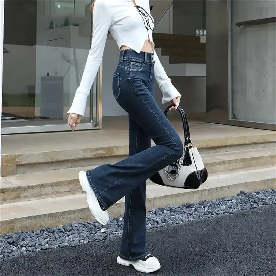 Dbdkejj Women High Waist New Lifting Hip Flared Slouchy Jeans Slimming Trousers