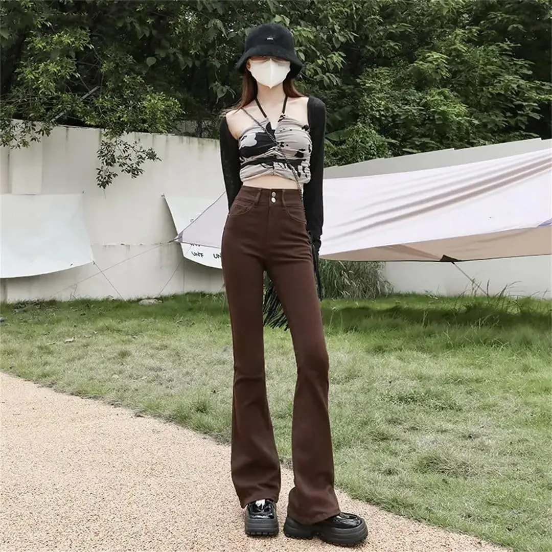 Dbdkejj Women High Waist New Lifting Hip Flared Slouchy Jeans Slimming Trousers