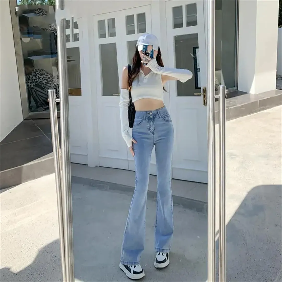 Dbdkejj Women High Waist New Lifting Hip Flared Slouchy Jeans Slimming Trousers