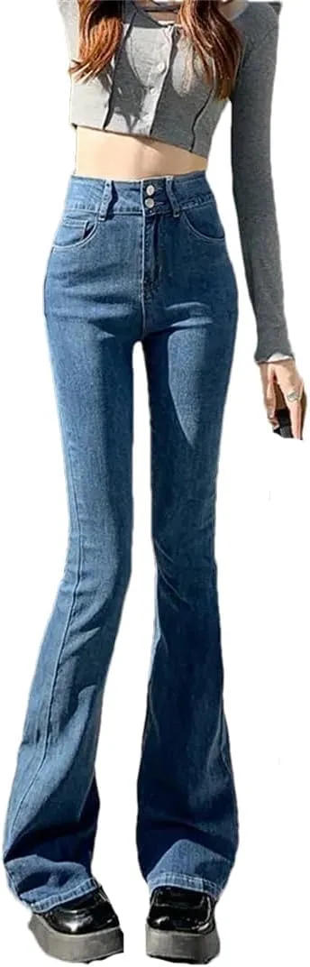 Dbdkejj Women High Waist New Lifting Hip Flared Slouchy Jeans Slimming Trousers
