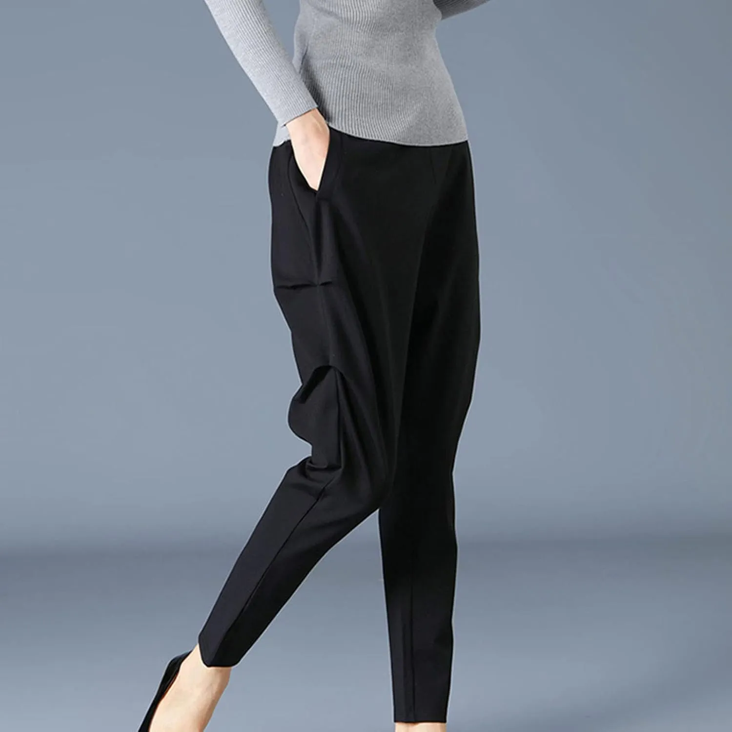 DGHM-JLMY Women's Spring Loose Skinny Pants Linen Ankle Harem Pants Leggings Cropped Tapered Trousers with Pockets