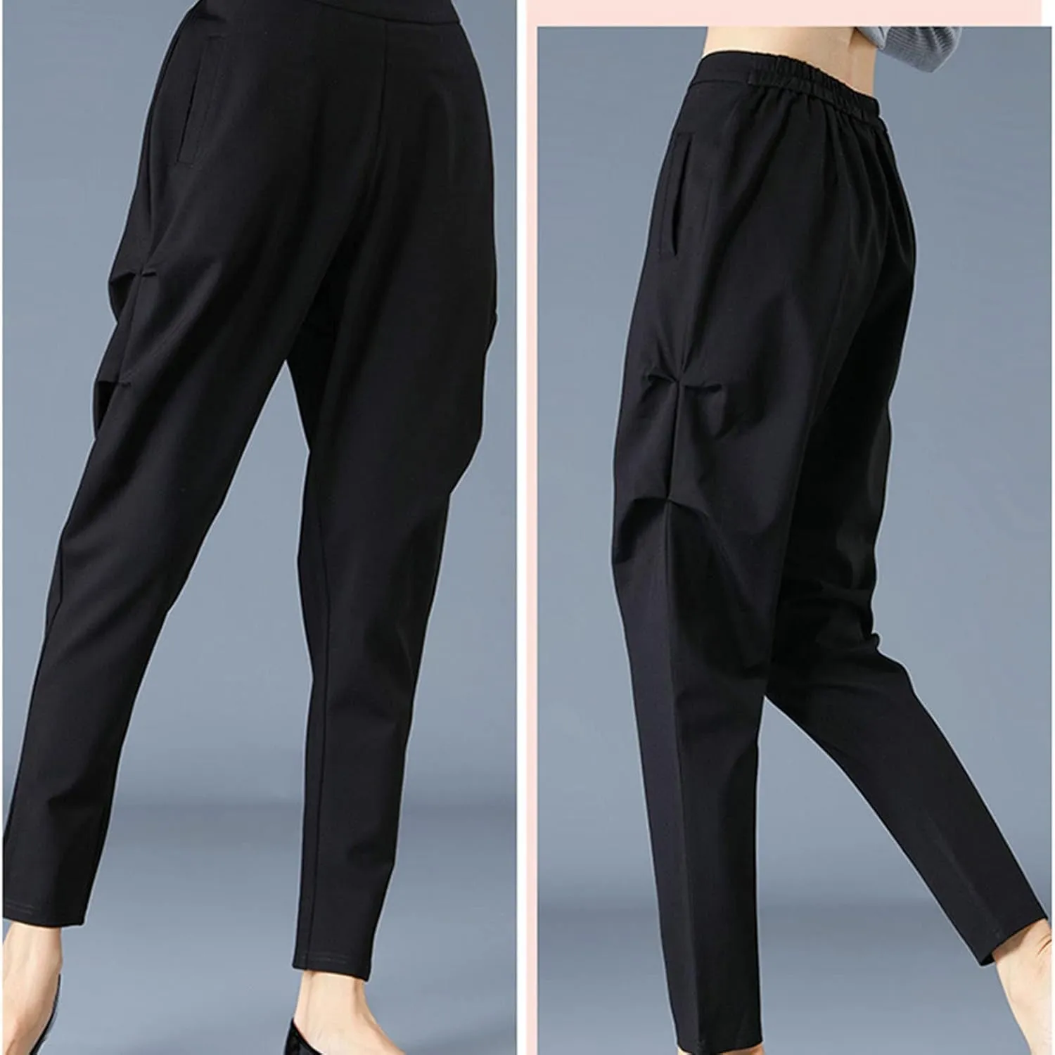 DGHM-JLMY Women's Spring Loose Skinny Pants Linen Ankle Harem Pants Leggings Cropped Tapered Trousers with Pockets