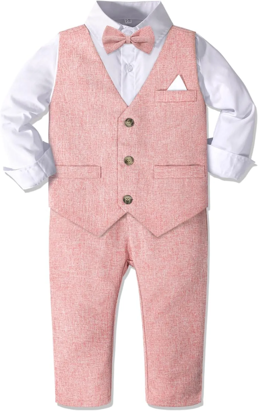 Dinysuos Boys Suit Formal Dress Kids Tuxedo Outfit Dress Shirt with Bow Tie  Slim Vest Pants 4Pcs 3-7 Years