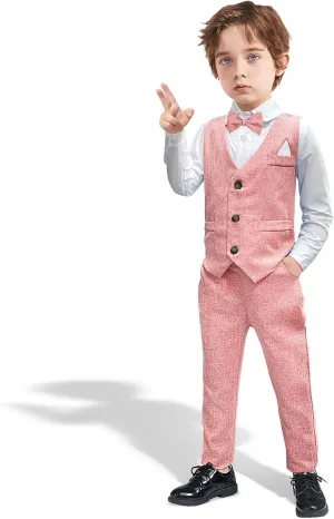 Dinysuos Boys Suit Formal Dress Kids Tuxedo Outfit Dress Shirt with Bow Tie  Slim Vest Pants 4Pcs 3-7 Years