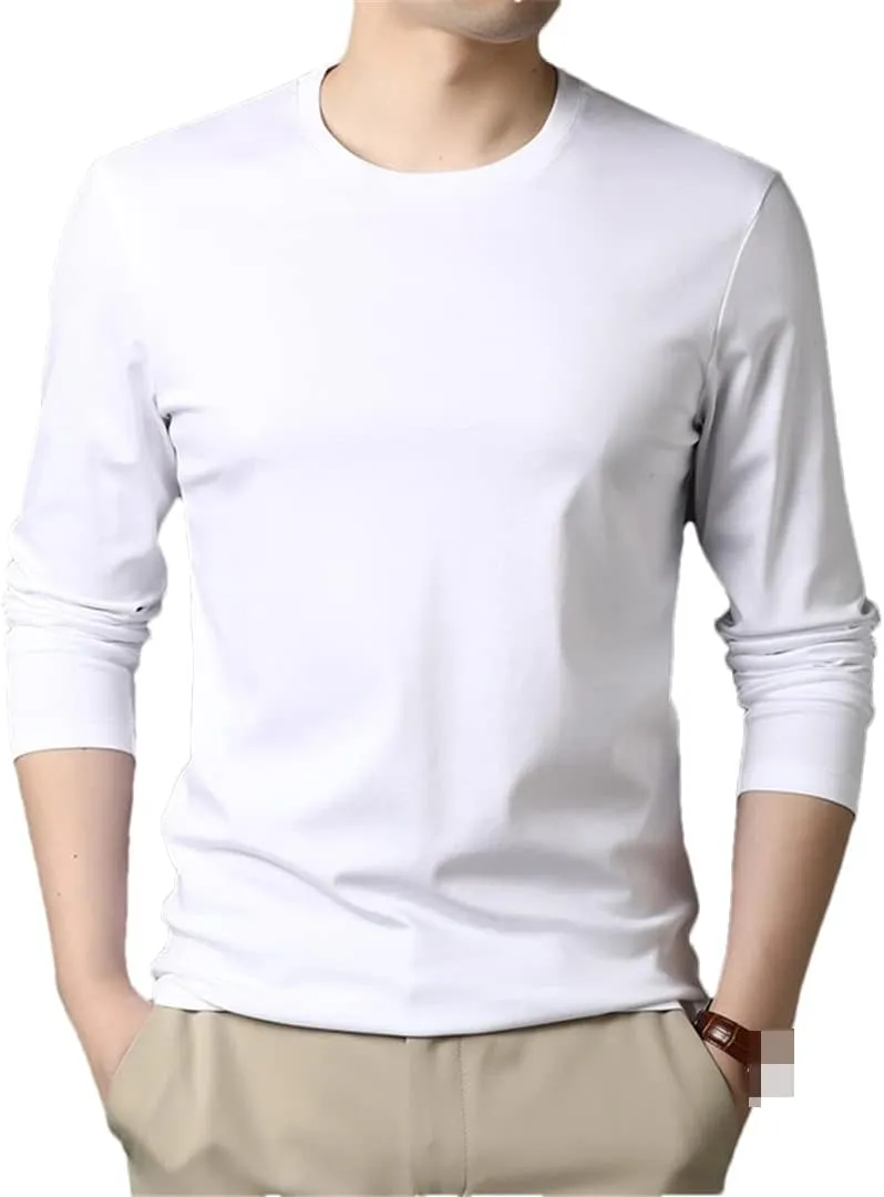 Disimlarl Mercerized Cotton Round Neck T Shirt Men Long Sleeve Tops Basic Solid Tshirt Male Undershirts