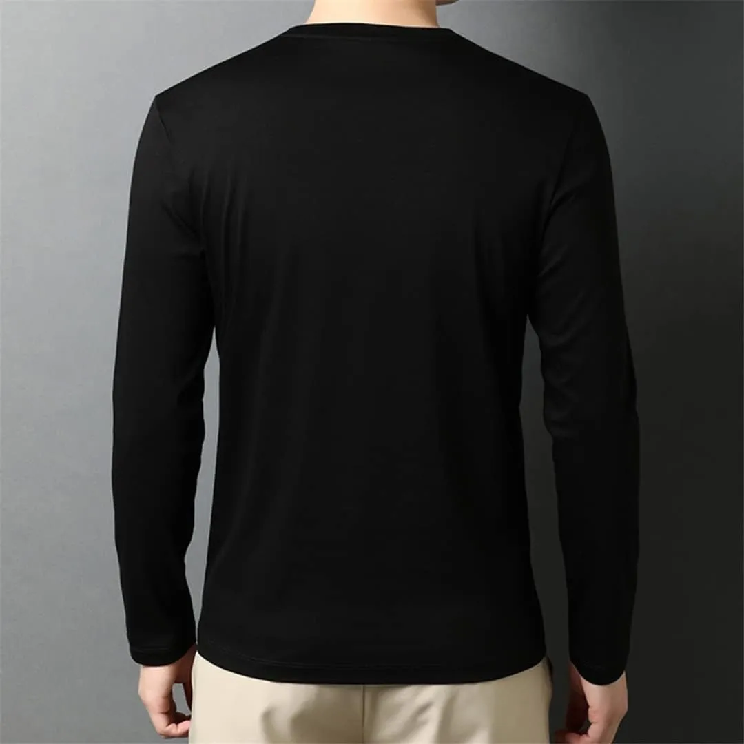 Disimlarl Mercerized Cotton Round Neck T Shirt Men Long Sleeve Tops Basic Solid Tshirt Male Undershirts
