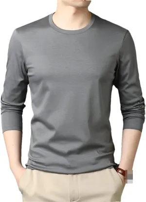 Disimlarl Mercerized Cotton Round Neck T Shirt Men Long Sleeve Tops Basic Solid Tshirt Male Undershirts