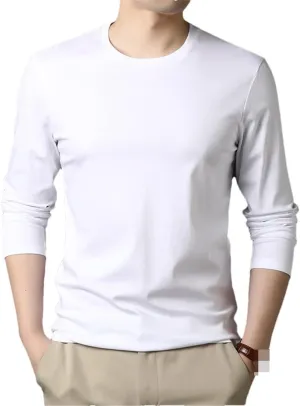 Disimlarl Mercerized Cotton Round Neck T Shirt Men Long Sleeve Tops Basic Solid Tshirt Male Undershirts