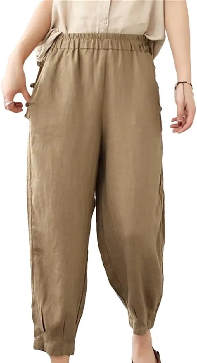 Disimlarl Women Casual Harem Pants Solid Color Loose Pants Elastic Waist Ankle-Length Pants