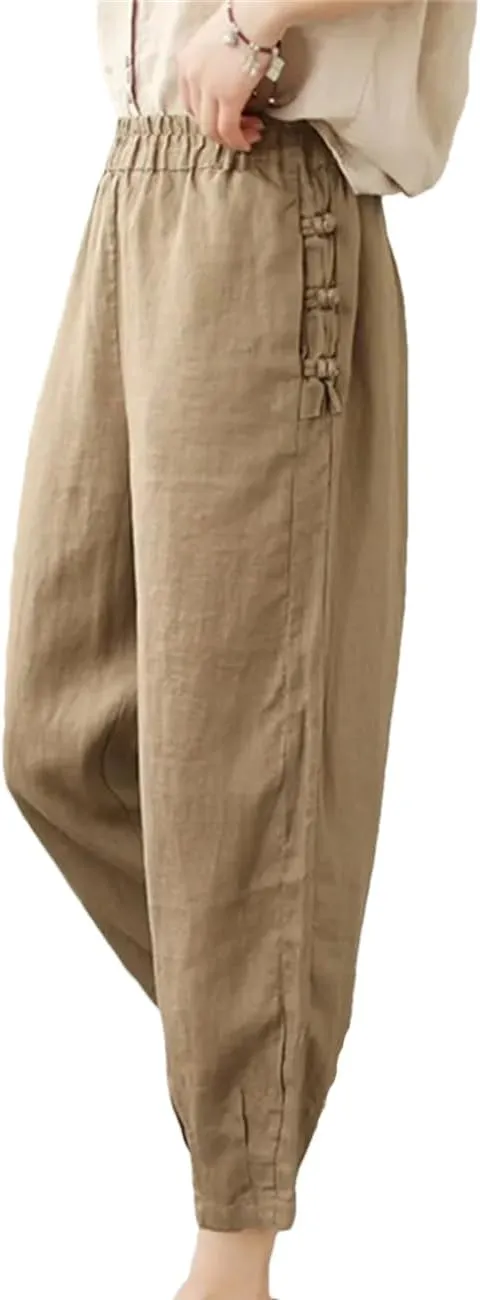 Disimlarl Women Casual Harem Pants Solid Color Loose Pants Elastic Waist Ankle-Length Pants