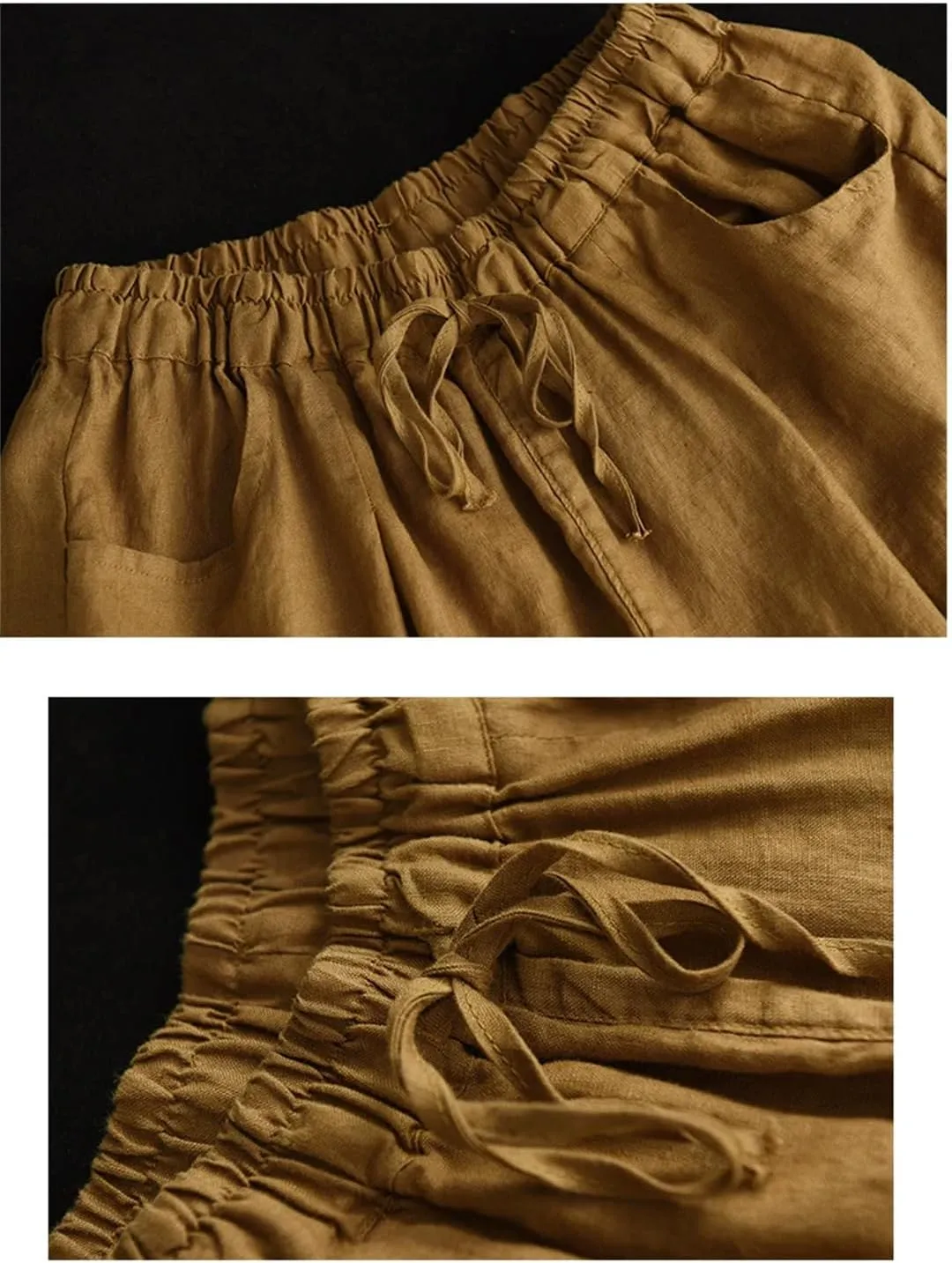 Disimlarl Women High Waist Casual Pants Elastic Waist Cotton Linen Pants Loose Ankle-Length Harem Pants