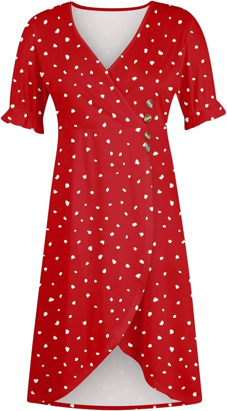 Dresses for Women 2024 Spring Summer Trendy Elegant V Neck Wrap Floral Dress Flowy Ruched Irregular Hem Midi Dresses