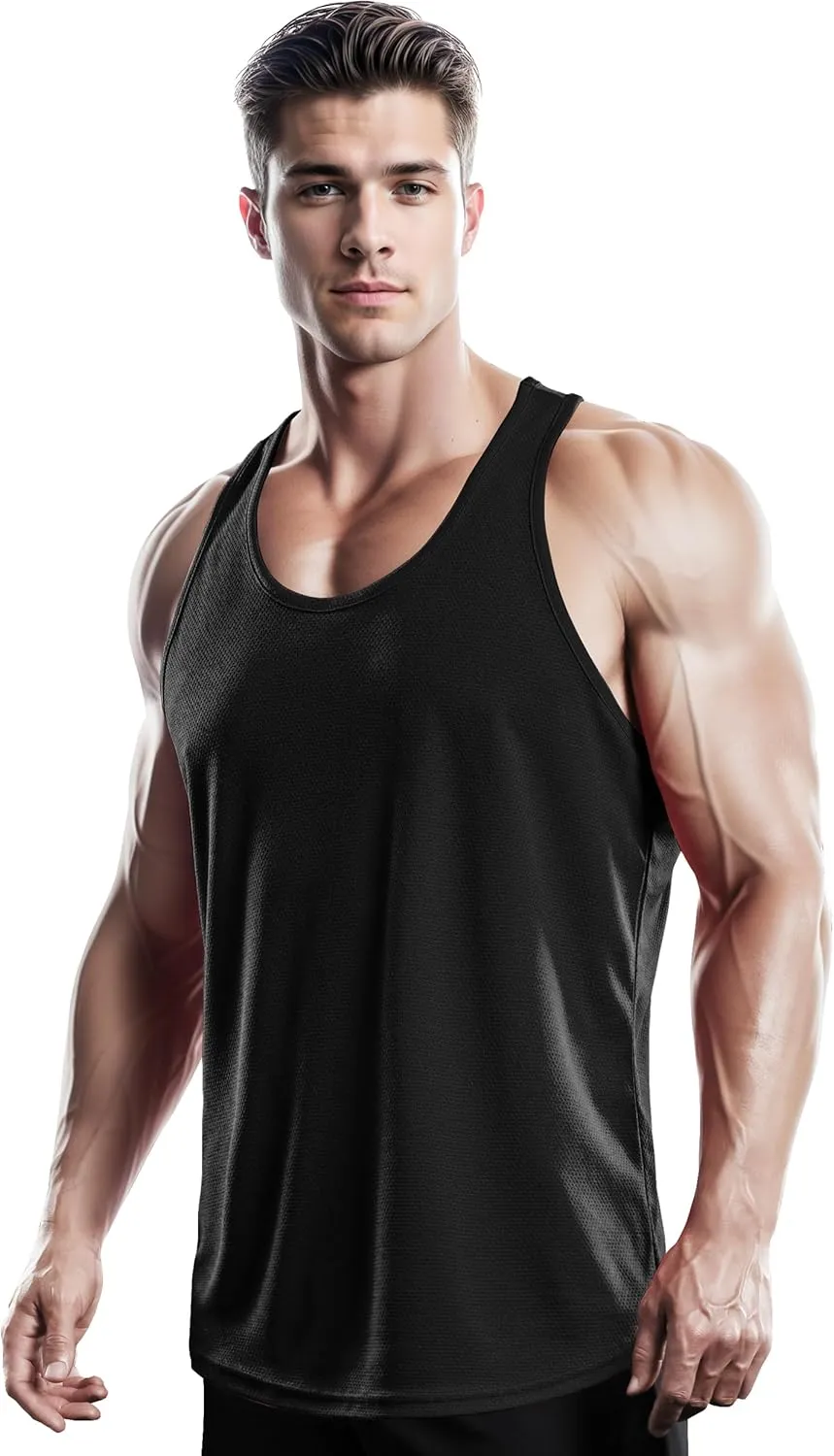 DRSKIN Men's 4, 3 or 1 Pack Tank Tops Sleeveless Shirts Y-Back Muscle Mesh Gym Training Athletic Workout Dry Fit