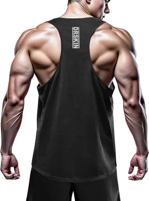 DRSKIN Men's 4, 3 or 1 Pack Tank Tops Sleeveless Shirts Y-Back Muscle Mesh Gym Training Athletic Workout Dry Fit