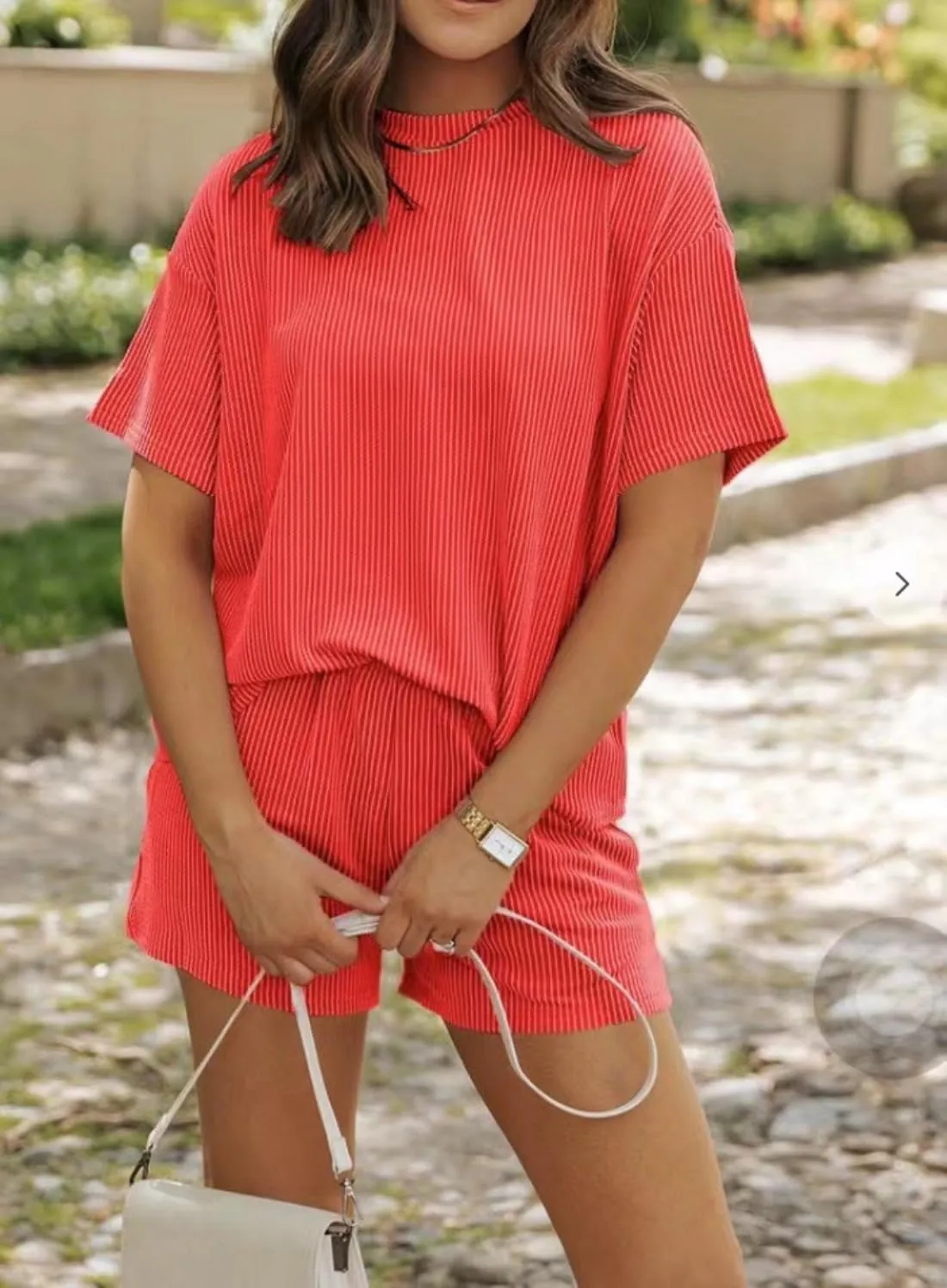 Elvessa Ribbed Textured Set, Ribbed Textured 2 Piece Short Set Women Summer Casual Loungewear Pajamas Matching Sets