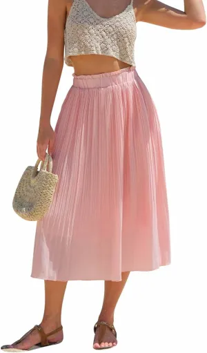 EXLURA Womens High Waist Polka Dot Pleated Maxi Skirt Midi Swing Skirt Beach Vacation Cruise Outfits with Pockets