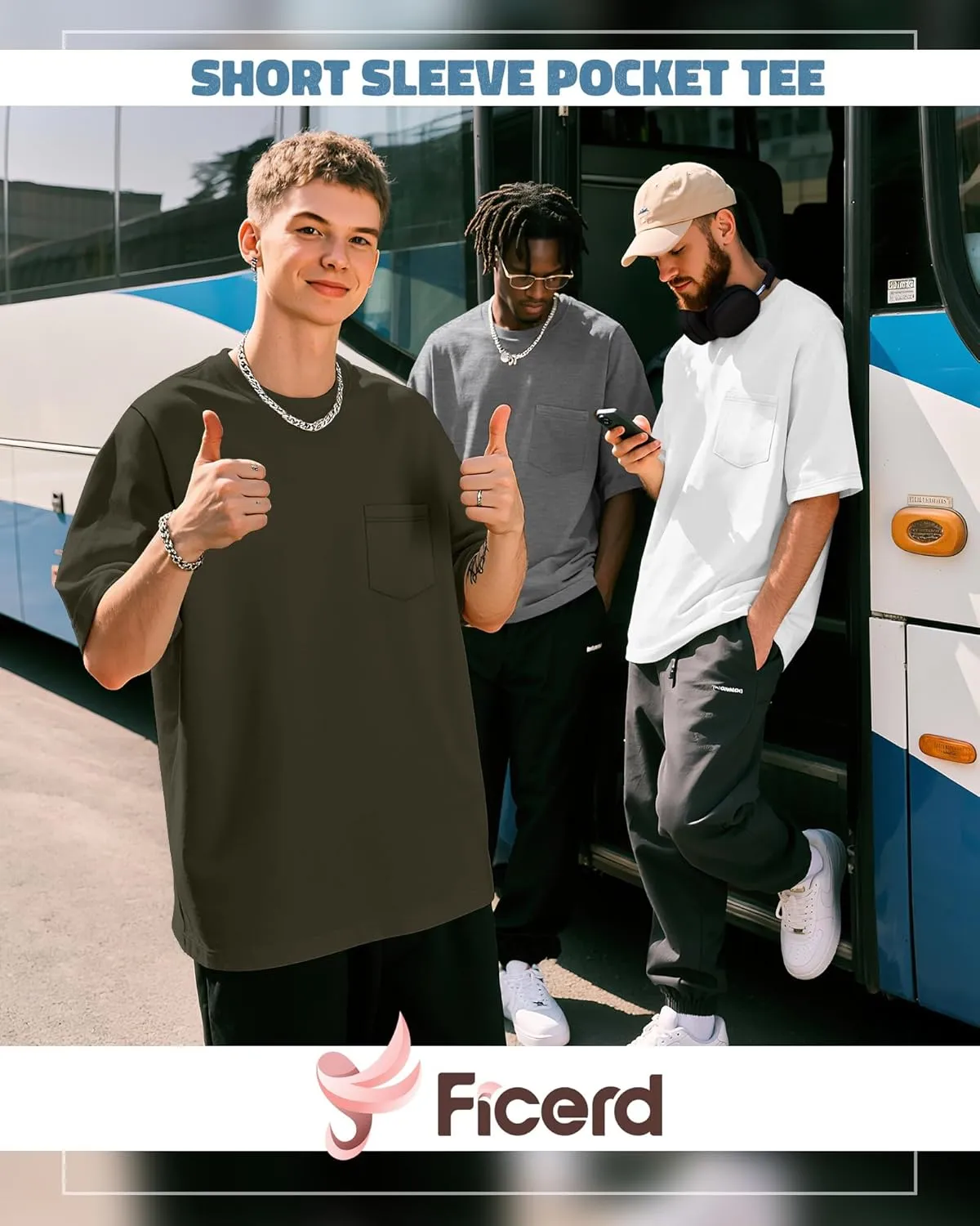 Ficerd 4 Pack Mens Big and Tall Shirts, Short Sleeve Pocket Tee Heavyweight Crew Neck Cotton Tops Loose Fit Casual T Shirt