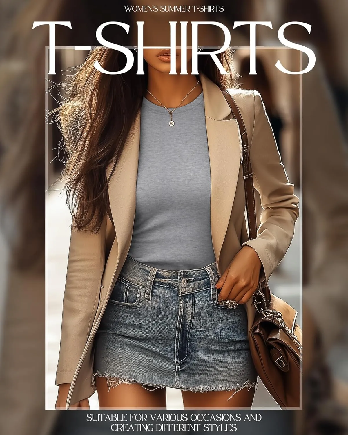 Ficerd 4 Pack Women's Short Sleeve T Shirts Cotton Crew Neck Slim Fitted Tops Basic Casual Shirts Stretchy Going Out Tees