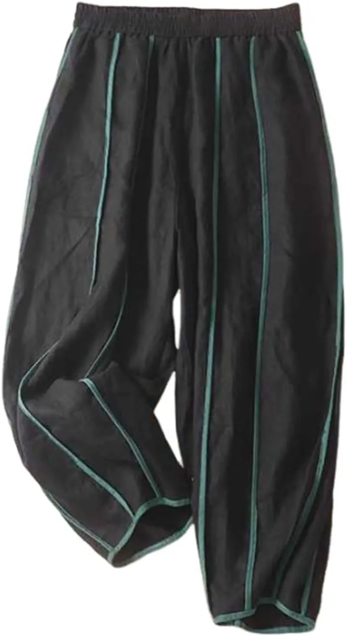 Firzero Women Summer Pants Cotton Linen Pants 2024 Casual Wide Leg Elastic Waist Trousers Loose Fit Straight Leg Pants