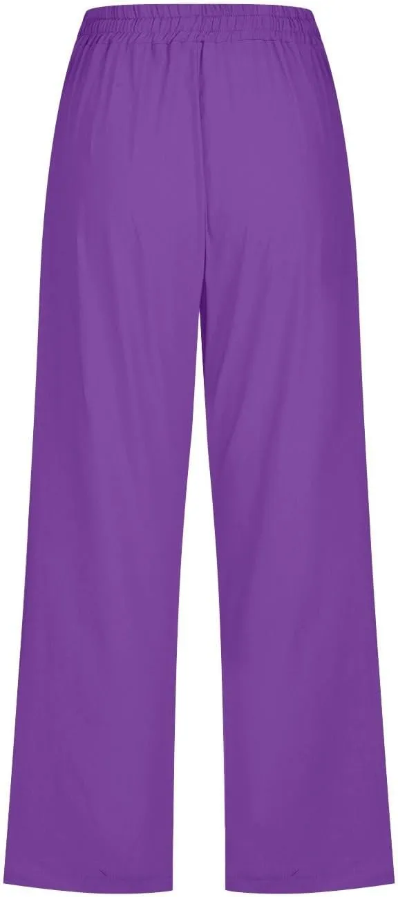FZVYD Capris Pants for Women Cotton Linen Casual 2025 Summer Straight Wide Leg Loose Drawstring Elastic Waist Cropped Trouser
