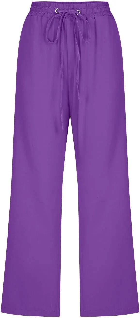 FZVYD Capris Pants for Women Cotton Linen Casual 2025 Summer Straight Wide Leg Loose Drawstring Elastic Waist Cropped Trouser